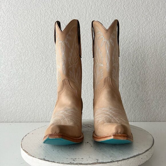 Lane SANDAGA Midi Womens Cowboy Boots 7 Cowgirl Western Tan Suede Leather Short - Picture 5 of 11